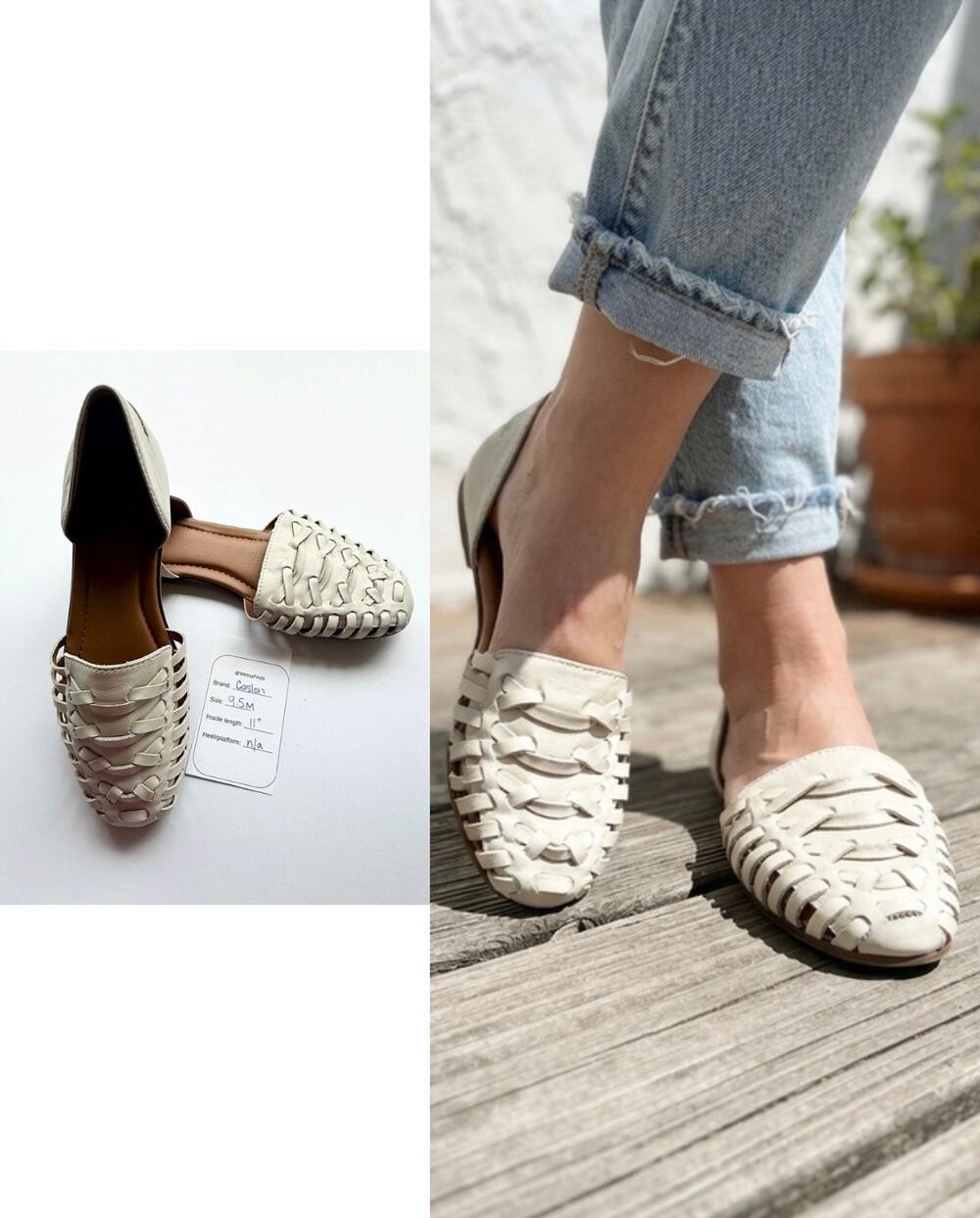 Caslon Woven Leather Huarache Flats Off-White d'Orsay Size 9.5